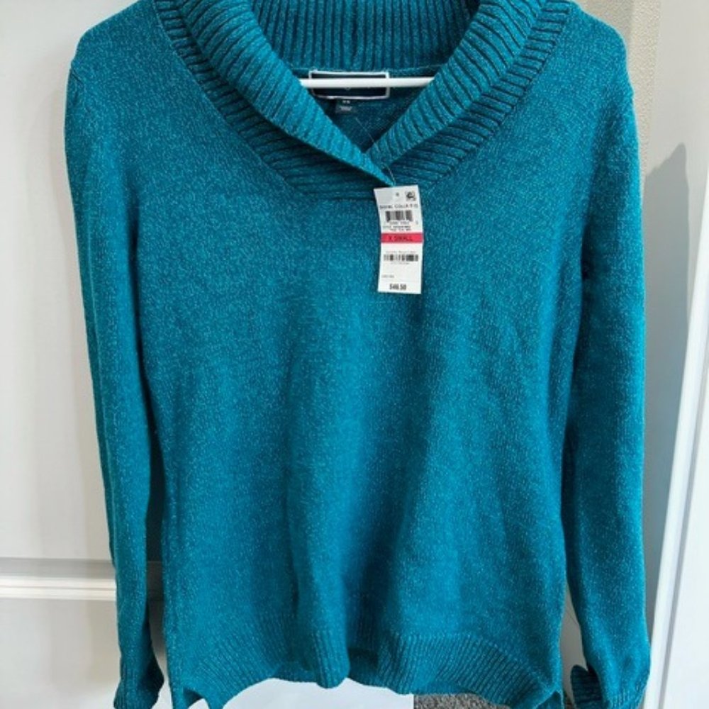 New Karen Scott Teal color Women's Size XS Shawl-Collar Sweater